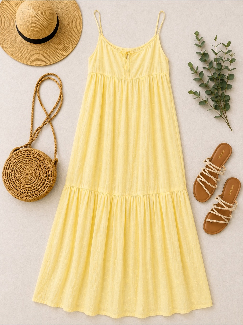 Old Navy Yellow Embroidered Maxi Dress Tiered Sundress Cotton Blend Large NWT